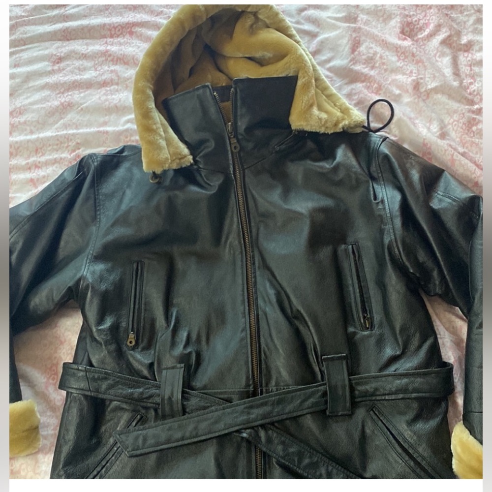 Vintage Wilda black leather & fur coat - Picture 3 of 12